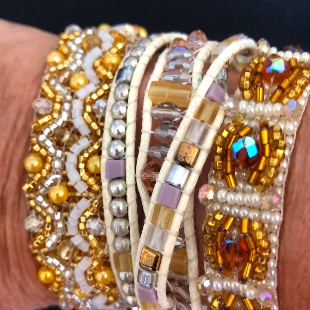 Set of three hand made beaded bracelets, tribal origins
